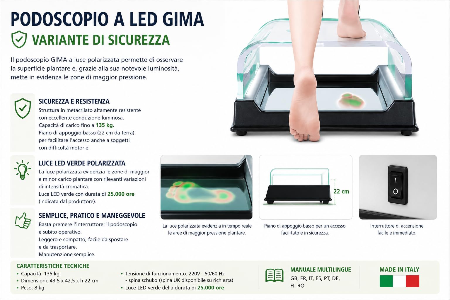 Gima 27363 Podoscopio a LED