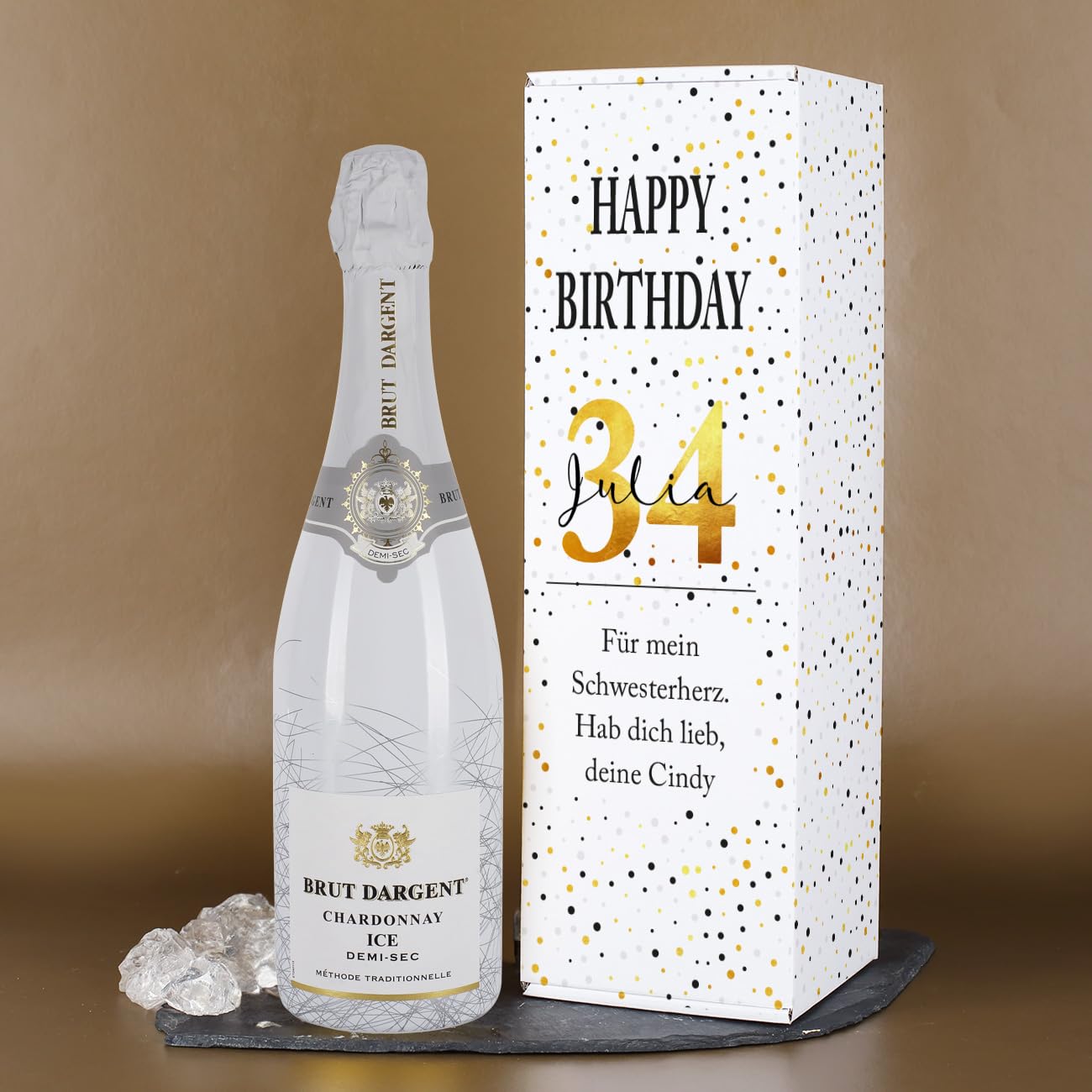 Herz & Heim® Brut Dargent Chardonay Demi Sec 0,75l / Edles Geburtstagsgeschenk