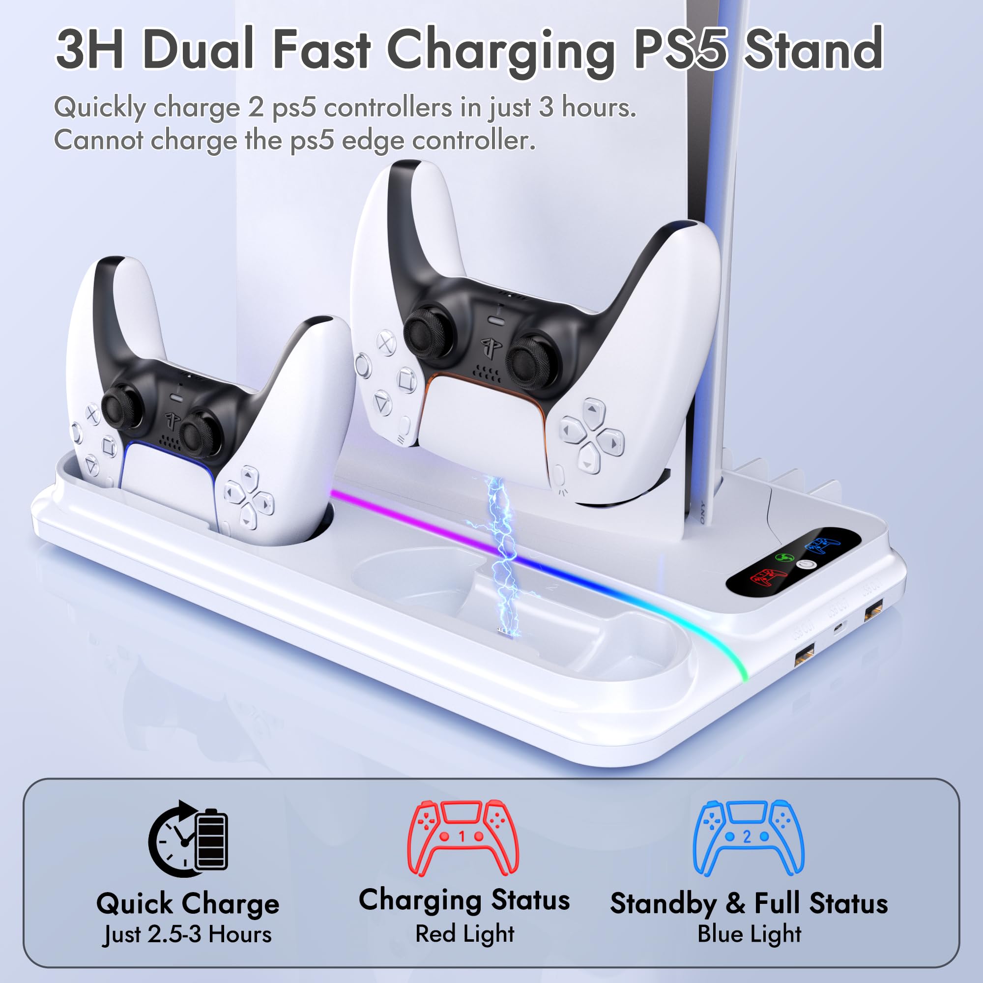 PS5 Cooling Station for PS5/Slim/Pro Disc Digital Console,PS5 Fan Cooling Fan with Dual PS 5 Controller Charger,3 Level Fan, RGB Light,12 Slot, PS5/Slim/Pro Stand for PlayStation 5 Console Accessories thumbnail 4