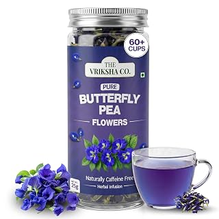 The Vriksha Co. Pure Blue Butterfly Pea Flower Tea 60+ Cups | Loose Herbal Tea, Caffeine Free | Clitoria Ternatea Dried Flowers | Hot & Cold Brew, Natural Colour Changing | No Additives, No Allergens (Pack 1)