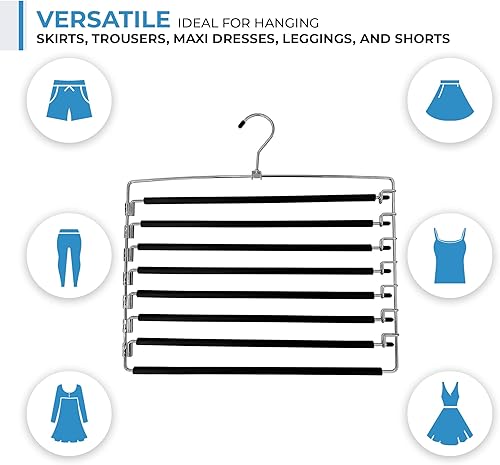 Miniatura 7 de Percha para pantalones con brazo oscilante de varios niveles | Perchas de ropa que ahorran espacio con acolchado de espuma y brazos extraíbles |