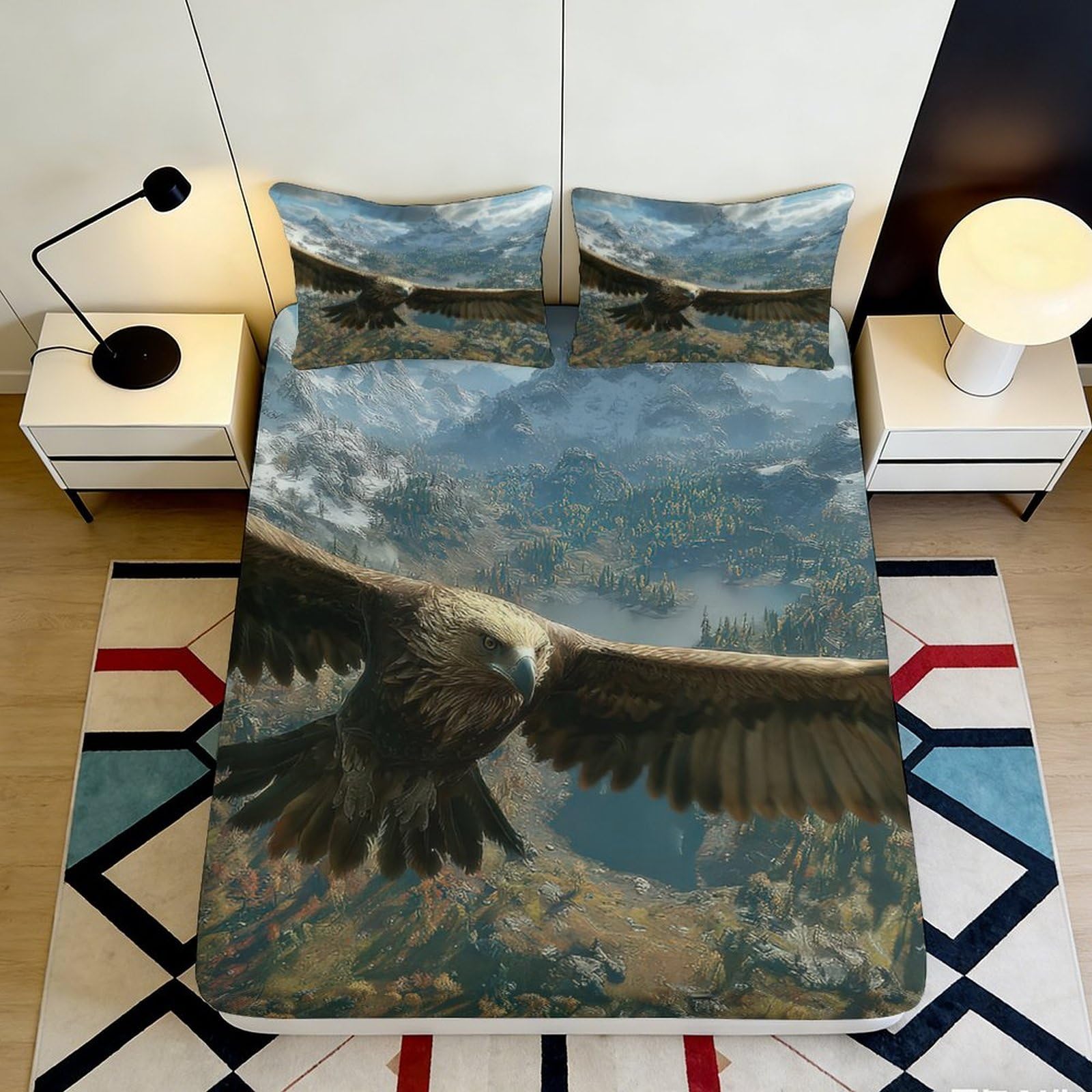Jqzkxnhpbr Style-4 3D Printed Eagle Soaring Fitted Sheet Microfiber Soft Breathable Mountain Sky Bed Cover For Bedroom Hotel Decor 90X200x25cm
