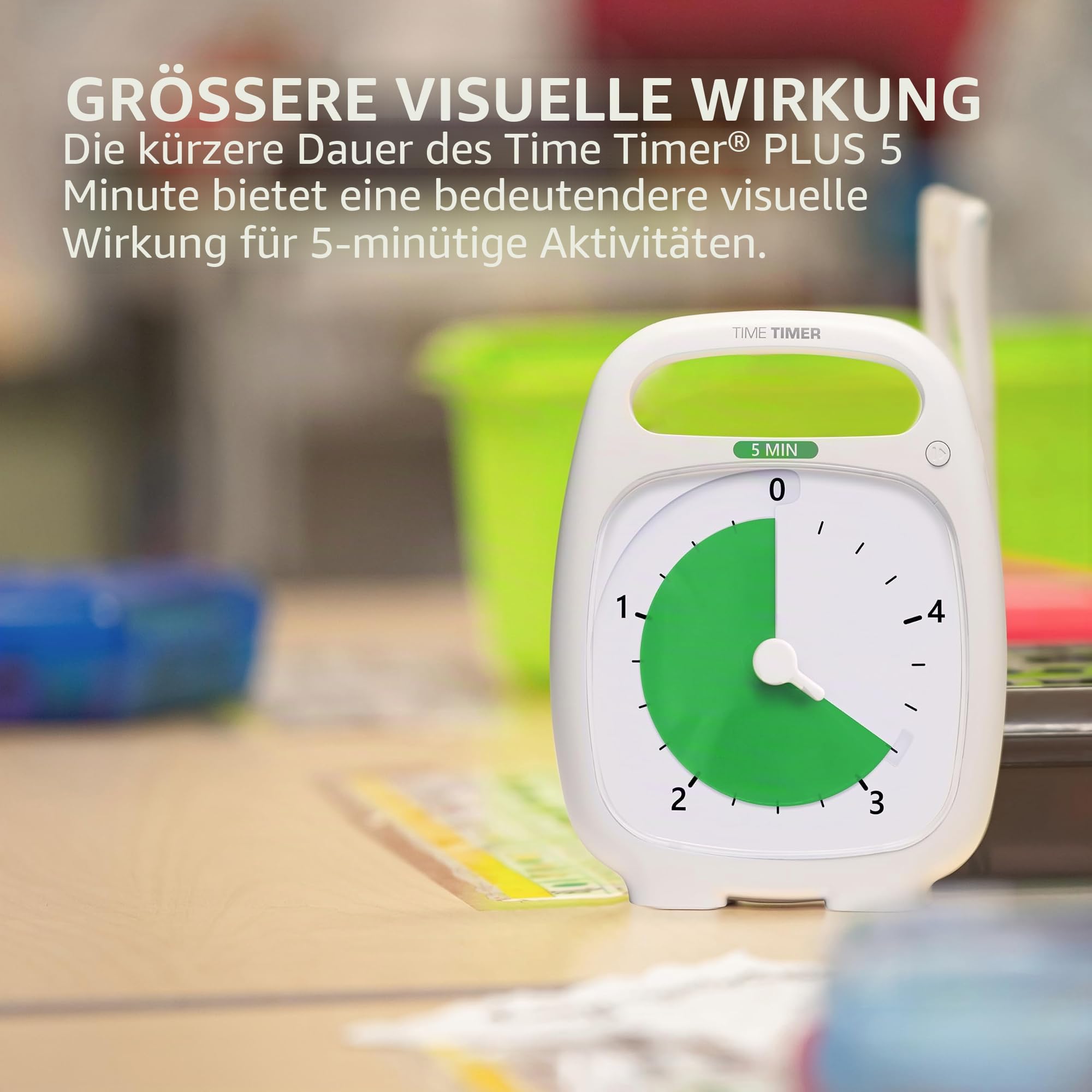 TIME TIMER PLUS 5 Minuten Visueller Analog Timer Uhr - Optionaler Aktustischer Alarm (Lautstärkeregler) Kein lautes Ticken; Zeitmanagement-Tool (Weiß)