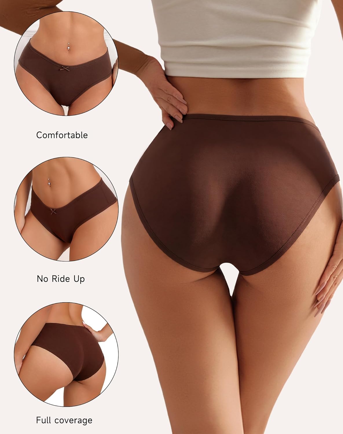 6 pack Women's Cotton Cheeky Underwear Low Waisted Hipster Briefs Soft Breathable Bikini Panties - Image 5