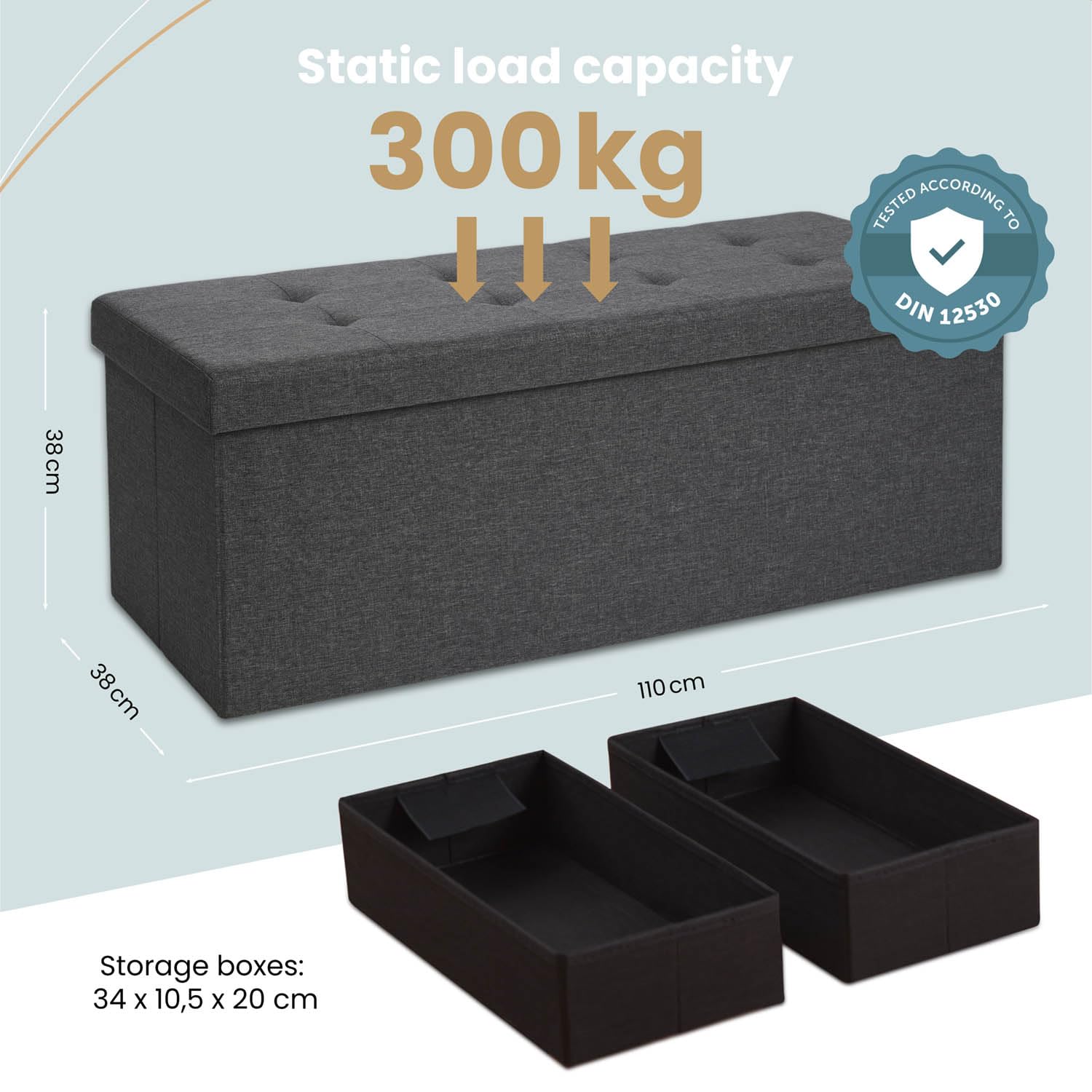 Blumtal panca contenitore + 2 scatole extra - panca camera da letto 110x38x38 cm - cassapanca contenitore da interno - panche contenitori - panca contenitore camera - baule da interno - in antracite