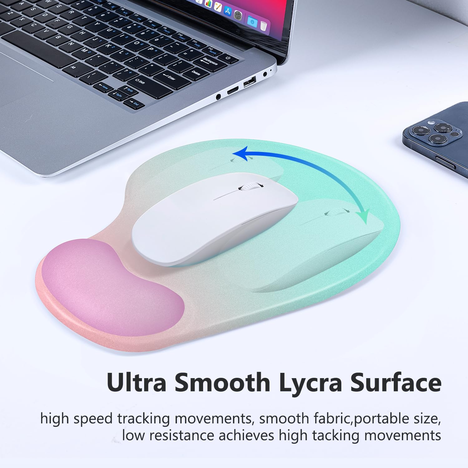 MEGREZ Gel Mouse & Keyboard Wrist Rest Set - Ergonomic Cooling Gel Pad With Non-Slip Base - Pink Color