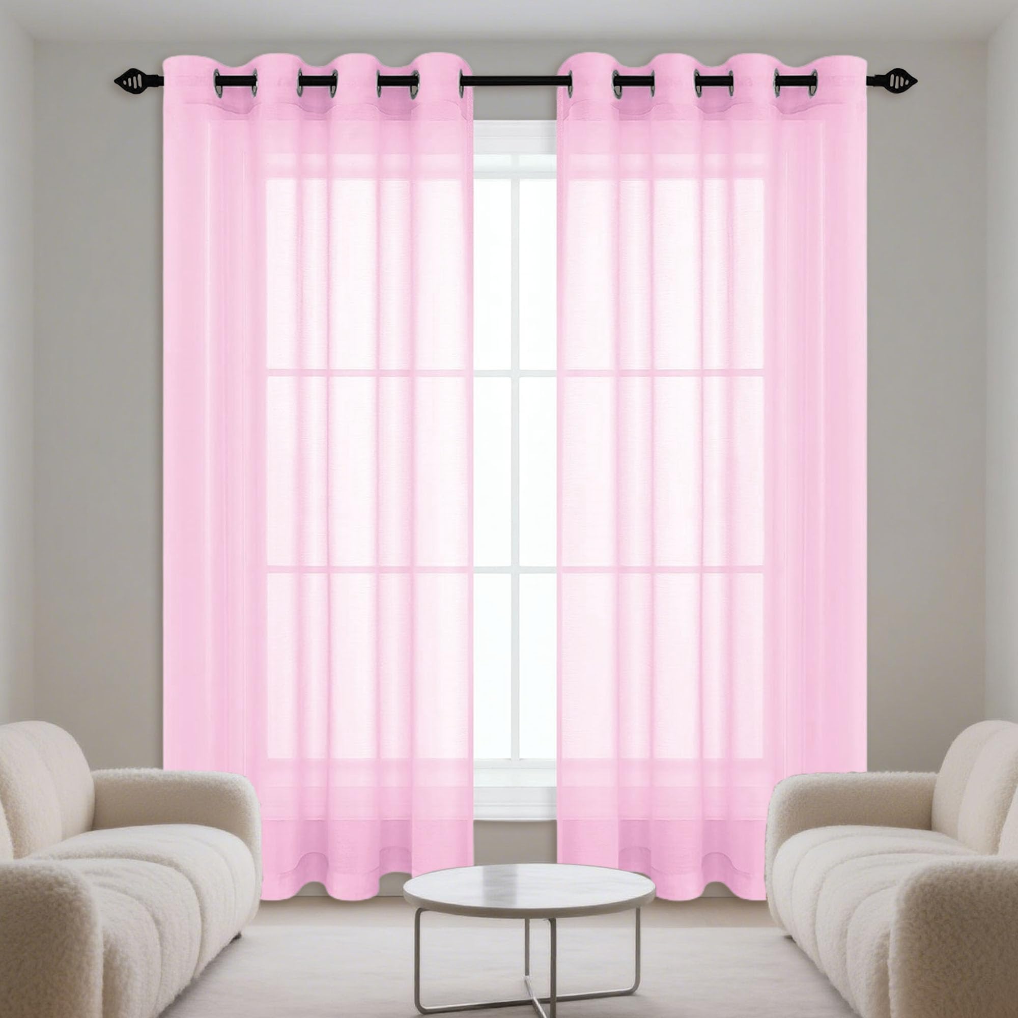 Rideau voilage 200x190 rose transparent pour baie vitrée salon