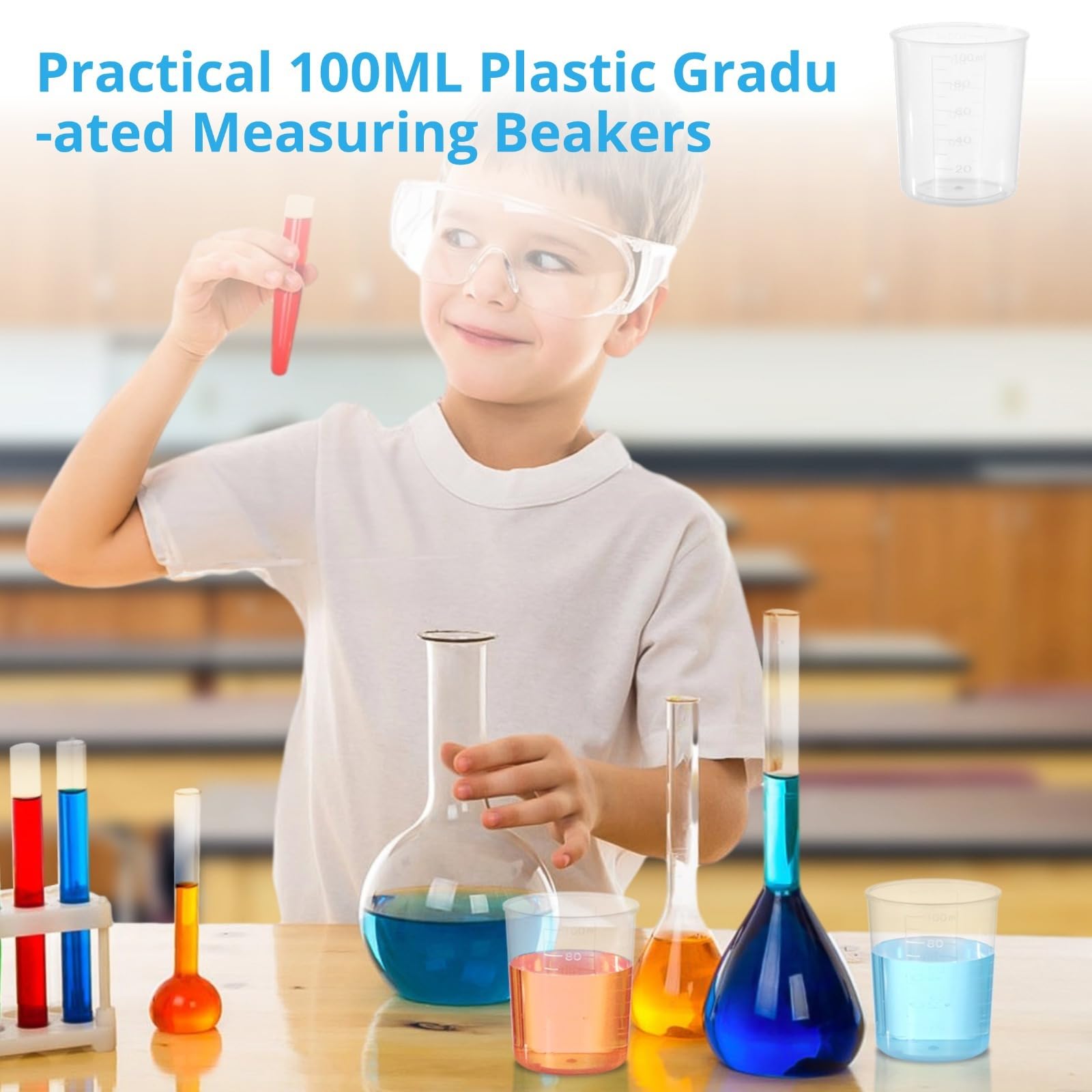 100 vasos graduados de plástico para líquido, vasos medidores transparentes de 100 ml para resina epoxi, pintura, alimentos y laboratorio, con graduaciones elevadas