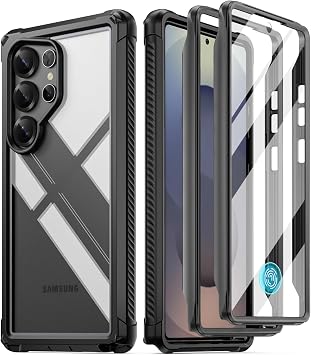 Poetic Guardian Case for Samsung Galaxy S25 Ultra 5G 6.9" 2025 [20 FT Mil-Grade Drop Tested], Built-in Screen Protector [Work with Fingerprint ID], Full Body Rugged Shockproof Case, Black/Clear