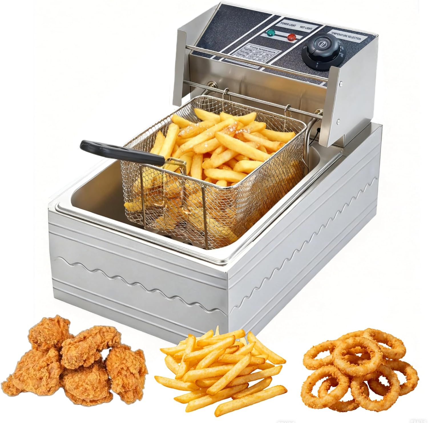 Stainless Steel Fryer with Basket, High Power, 10.5Qt, Oil Deep Fryer for Home & Commercial Countertop, High Power, 10.5Qt, Adjustable Temperature Control