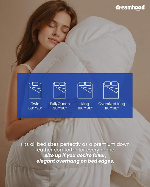 Dreamhood Down Feather Fiber Comforter Queen Size, Fluffy Breathable White Duvet Insert, Ultra Soft, All Season Luxury Bedding Comforter with Corner & Center Loops (90"x90") by Dreamhood - Image 5