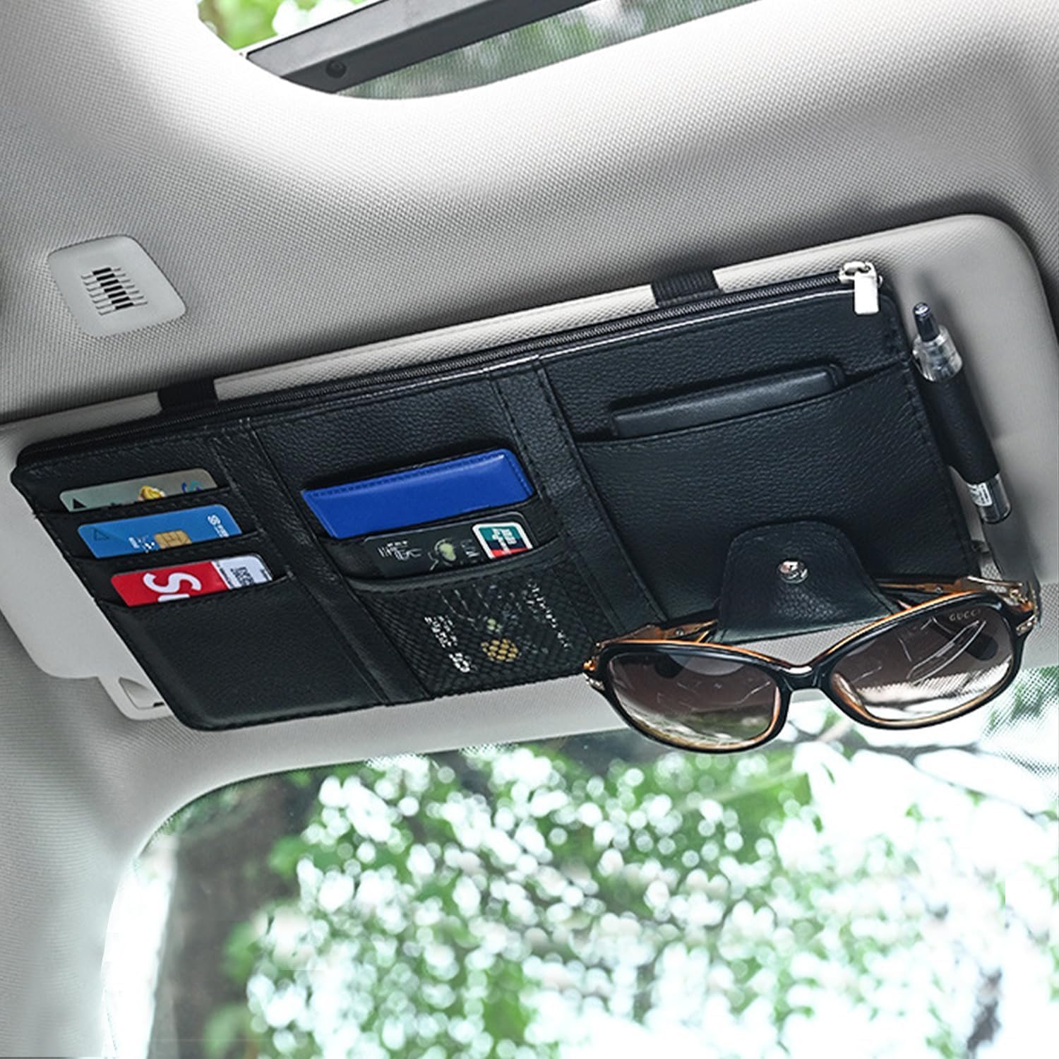 DALIUZEHUI Sun Visor Storage Bag for Nissan X-Trail T31 T32 T33, Vehicle Sun Visor Organizer Sun Visor Storage Clip Car Truck Storage Pouch Holder,Black