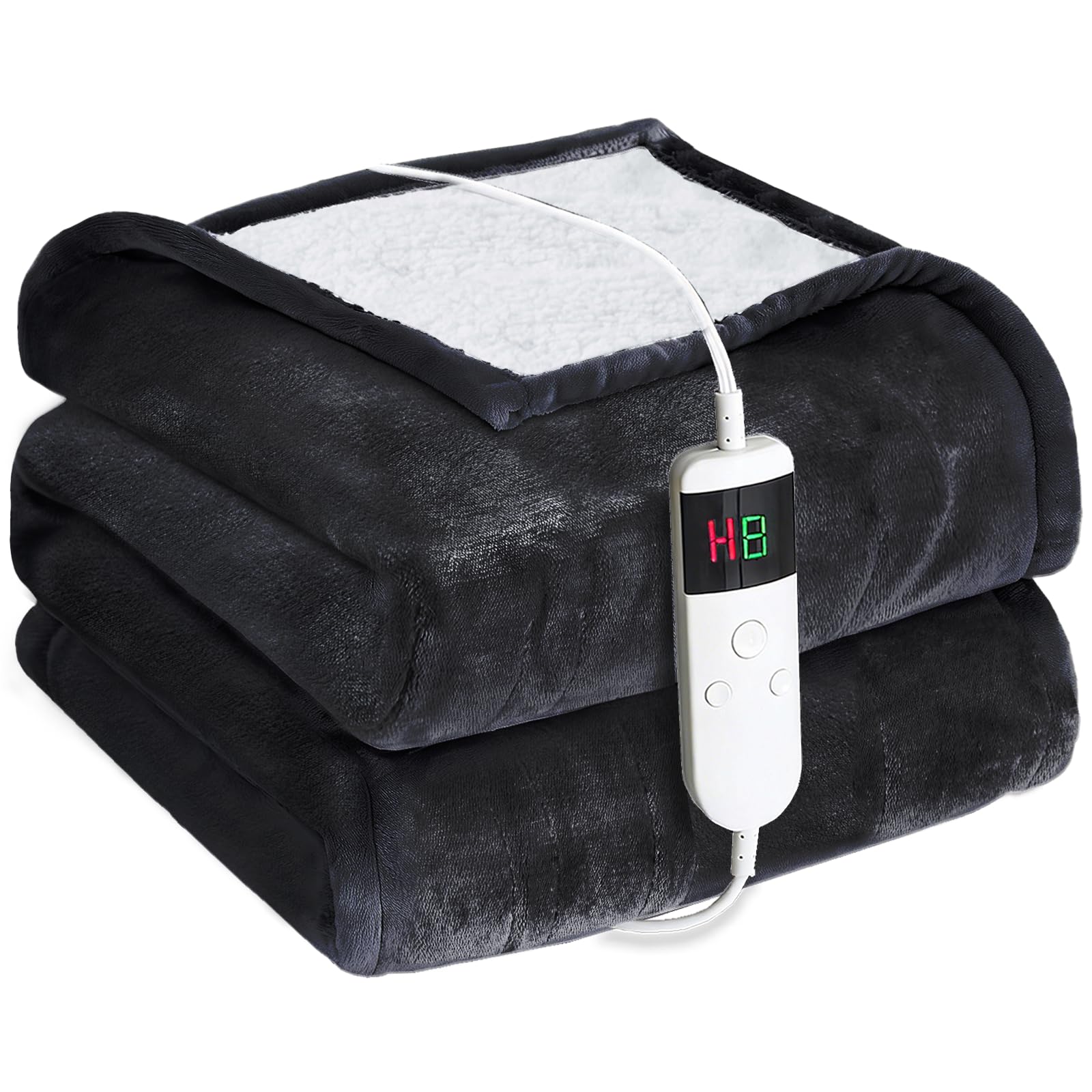 Manta eléctrica con apagado automático, 130 x 180 cm, 10 niveles de calor y temporizador de 8 horas, protección contra sobrecalentamiento, lavable a máquina, manta térmica de franela