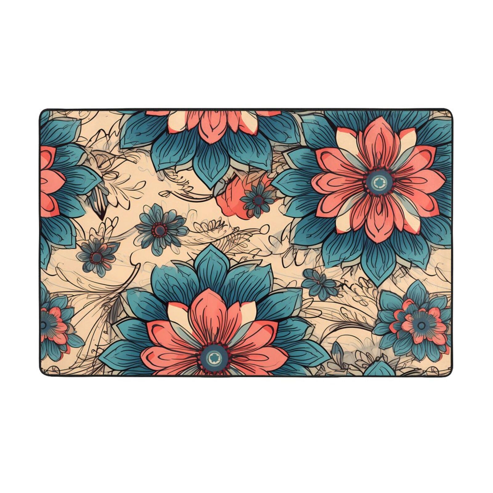 Tapis vintage pour salon chaleureux style bohème imprimé mandala 152x99 cm