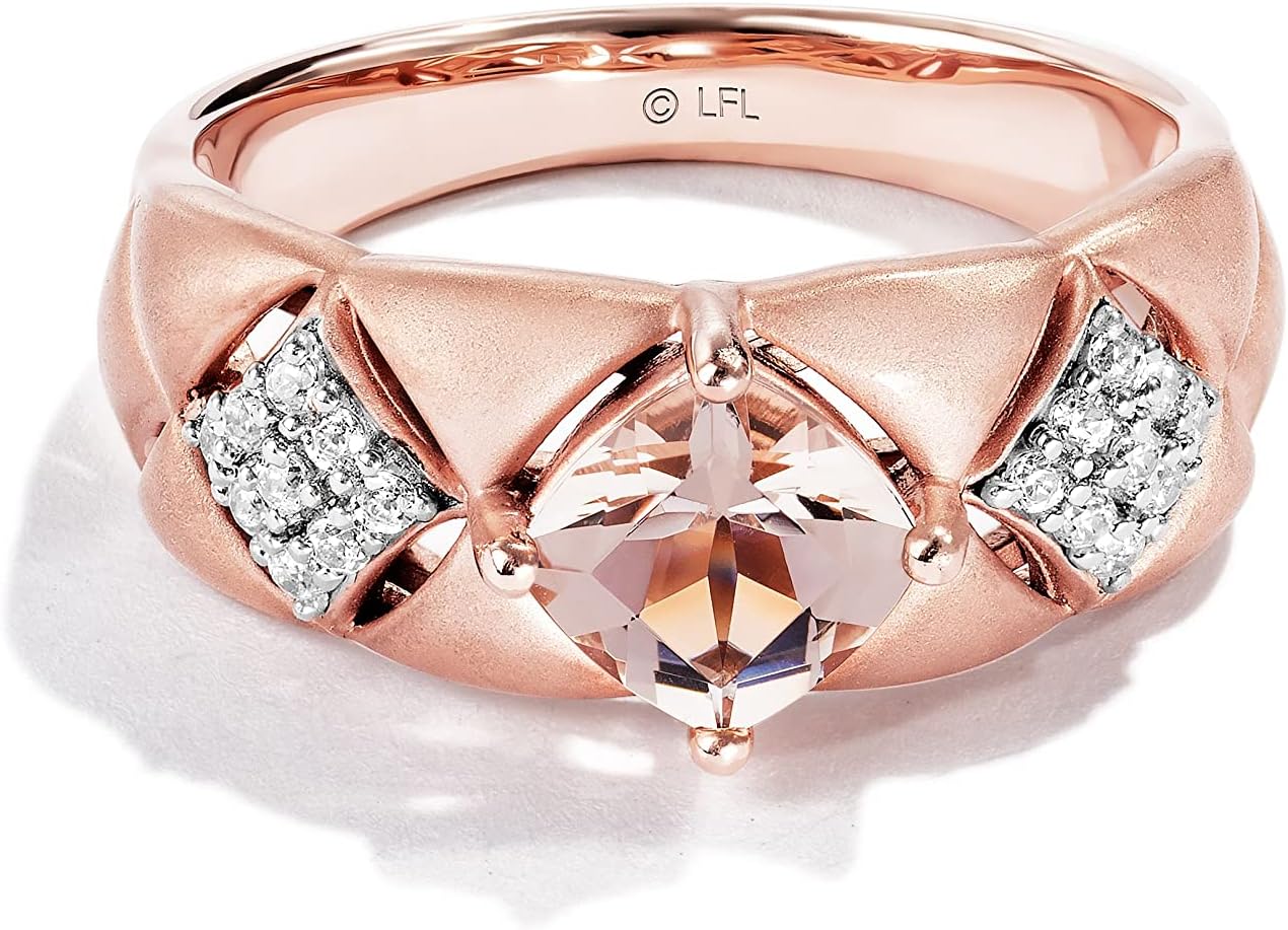 Jewelili Star Wars™ Fine Jewelry Galactic Royalty Women's Ring 1/6 Ct.Tw. White Diamonds and Morganite 10K Rose Gold