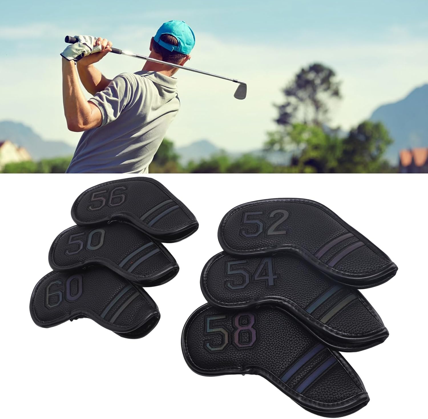 Oumefar Golf Club Head Covers Set, Lightweight WearResistant Iron and Headcovers, Hook and Loop Closure, Easy to Identify for Home, Oumefarurn8c23v19