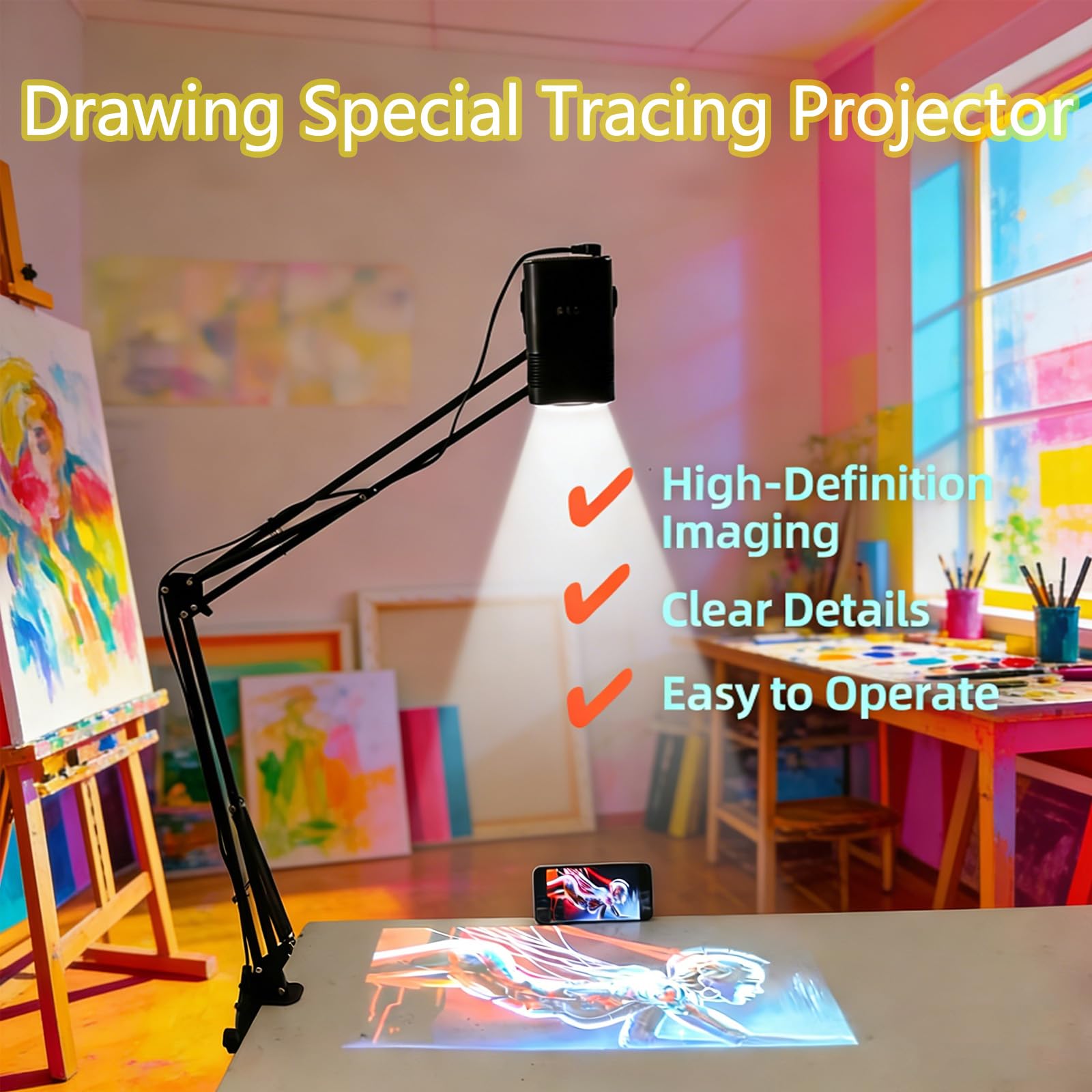 Proiettore di tracciamento wireless per artisti e principianti, strumento di disegno portatile con supporto per tela e arte da parete