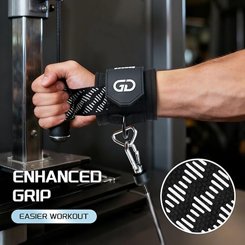 Miniatura 6 de GOUNOD Correas de levantamiento de pesas con anillo en D con puños, soporte de muñeca para hombres, correas de elevación gruesas y cómodas, ajuste
