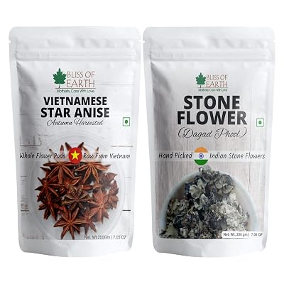 Bliss of Earth Vietnamese 200gm Star anise chakri phool + 200gm Stone Flower Dagad phool, kalpasi spices masala Aromatic