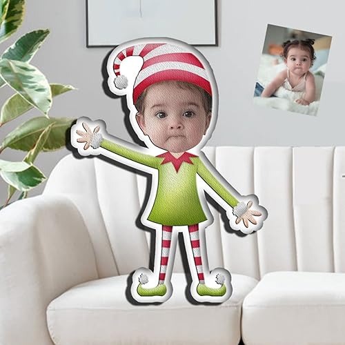 Drawelry Almohada de Navidad con foto de cara personalizada divertido y lindo Papá Noel animales impresión 3D retrato personalizado imagen almohada