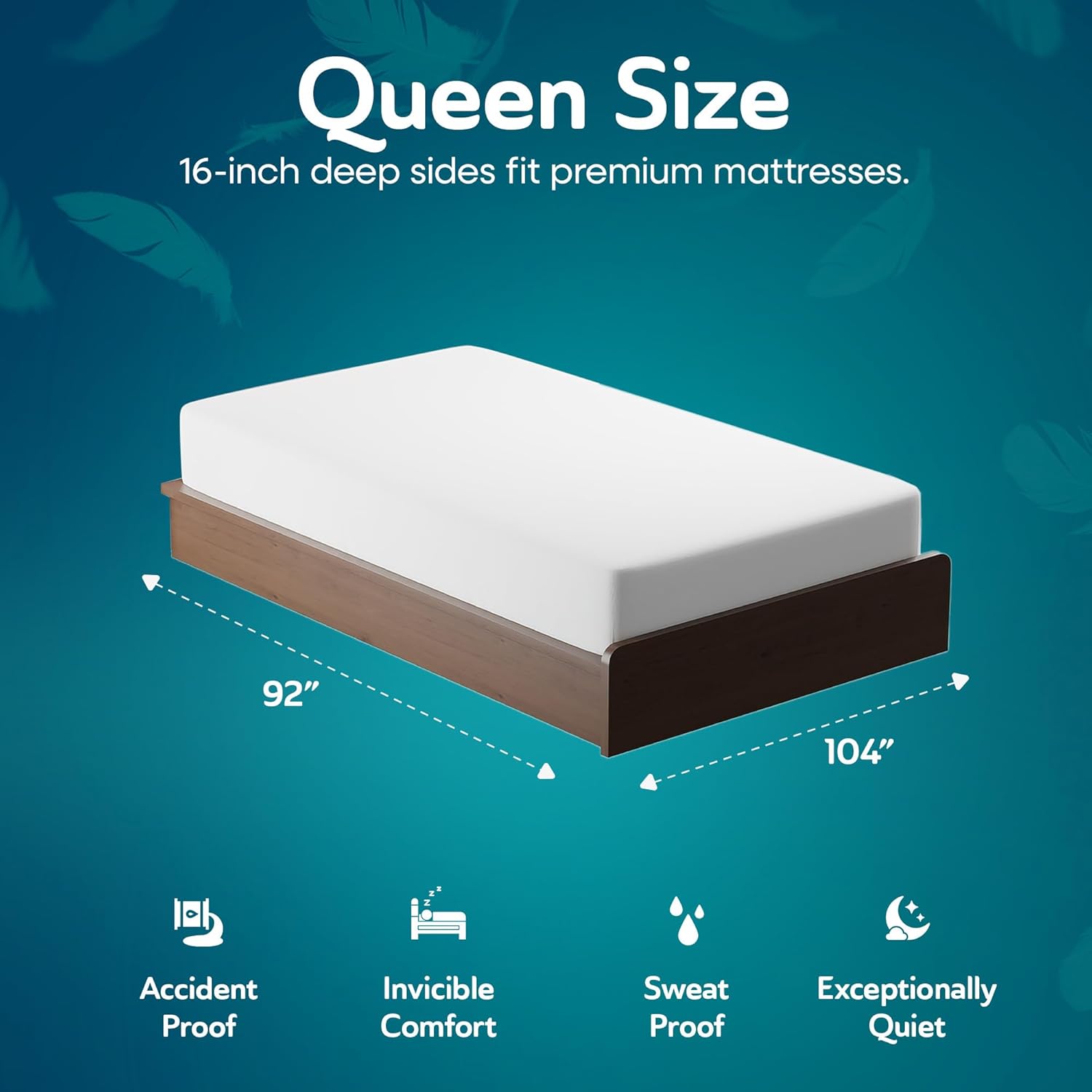 Sleepgram Cotton Cover Breathable Sweat Proof Polyester Lined Mattress Protector with Impenetrable Gel Layer and Multi Layer Security, Queen, White