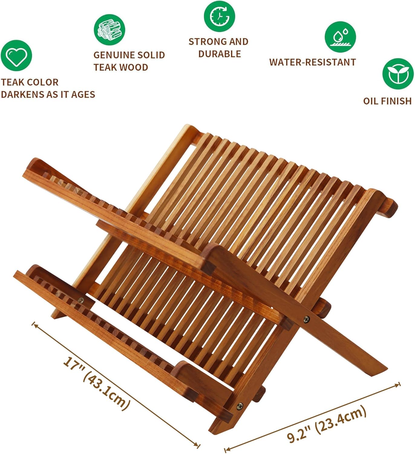 Utoplike Teak Dish Drainer Rack Collapsible 2 Tier Dish Rack Dish Drying Rack Foldable Plate Organizer Holder for Kitchen Compact - Image 3