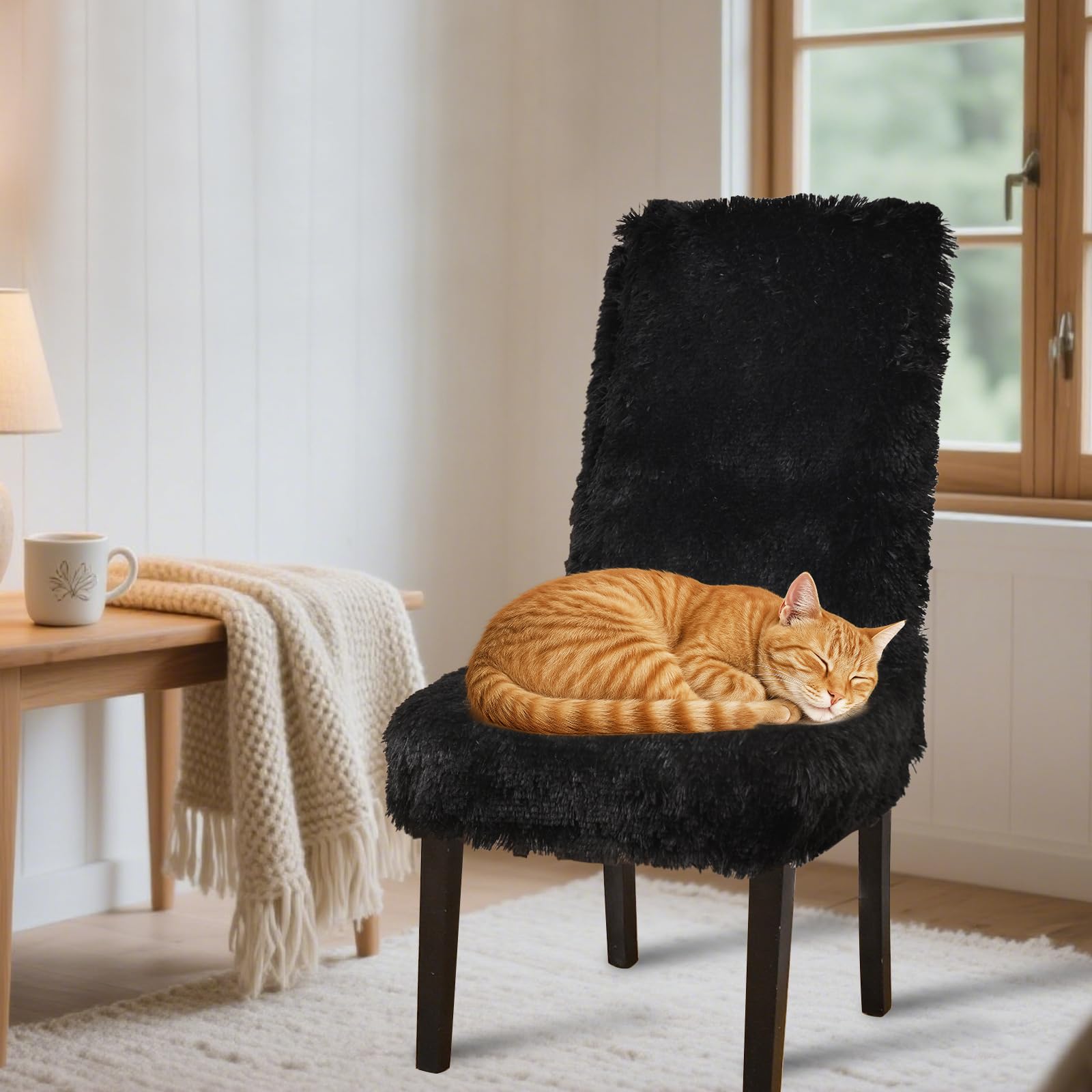 Alishomtll Stretch Stuhlhussen Hochflor Hussen Schwingstuhl 6er Set Schwarz
