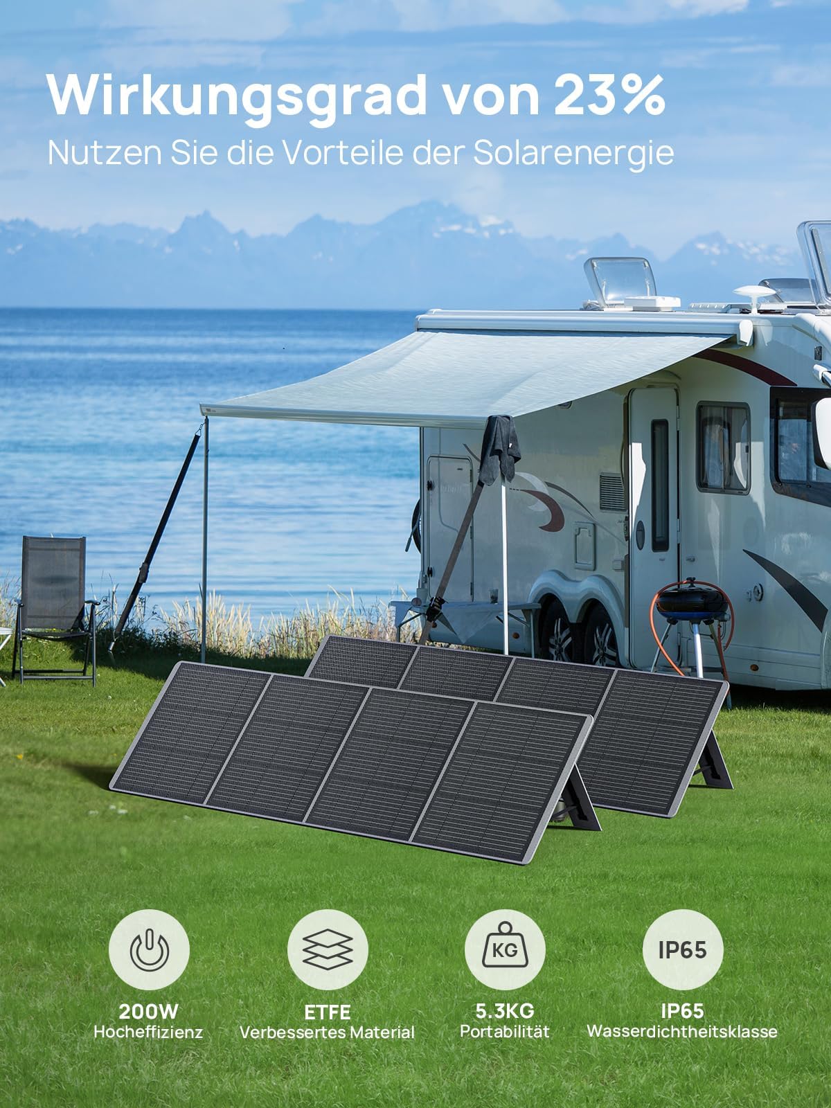 AFERIY Faltbares Solarpanel 200W, Solarmodul mit 5 Ausgängen, faltbares monokristallines Silikon-Solarpanel, IP65, hohe Umwandlung & Effizienz für Camping Garten Laptop