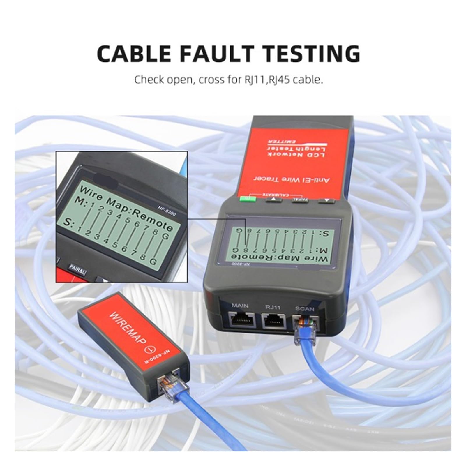 Tester per cavi di rete, Tester Per Cavi Di Rete, Misuratore Lunghezza, Continuità, Localizzatore Anti-interferenza Con Display LCD,per cavo di rete