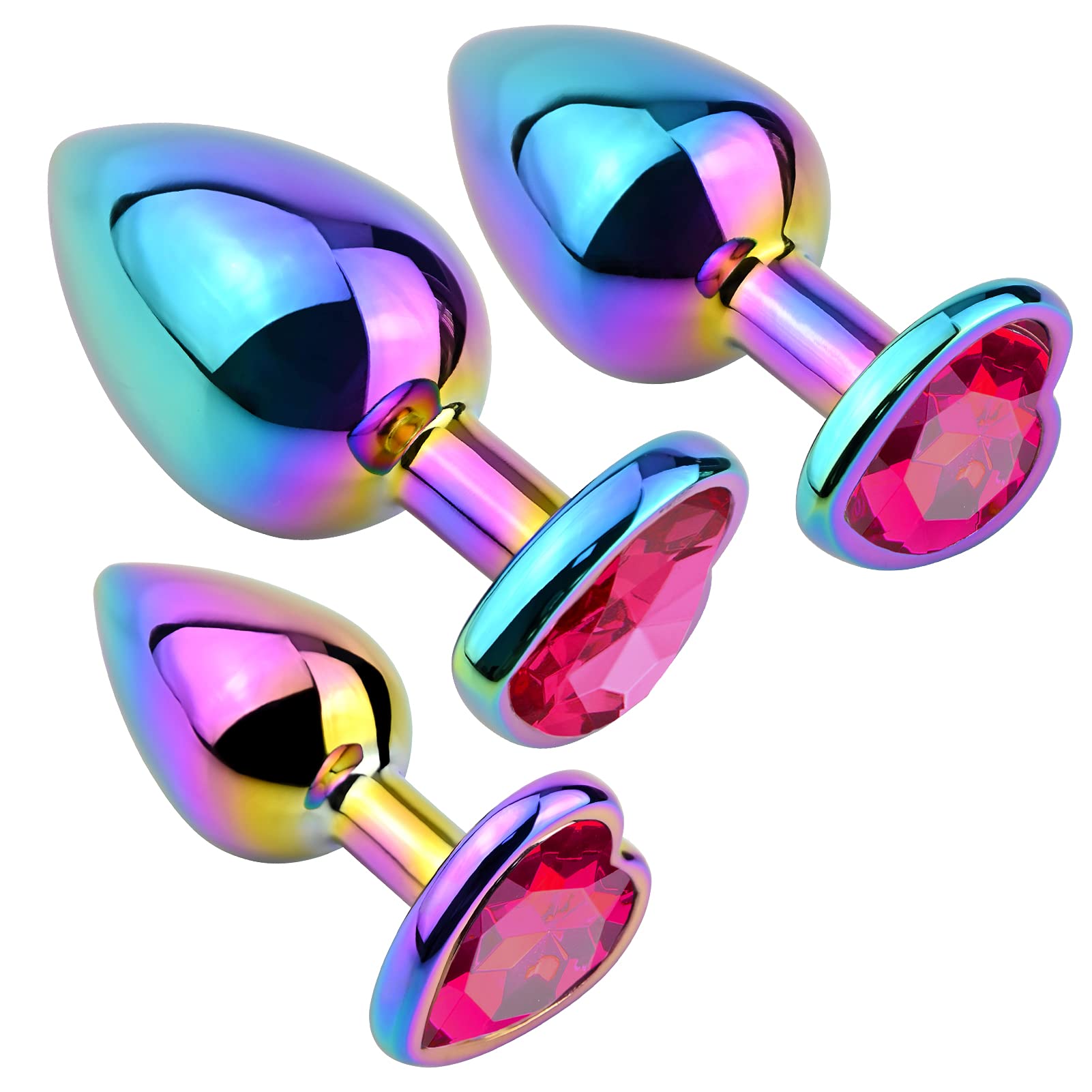 Anal Plugs 3PCS Anal Trainer Set Colorful Metal Butt Plug Heart Shape Jewelry Anal Sex Toys for Beginners Advanced Users Sex Factory ()