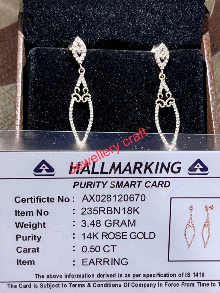 0.50ct Natural Diamond 14K Rose Gold Stylish Dangle Drop Earrings Gift For Her/Wedding/Birthday/Anniversary/Valentine