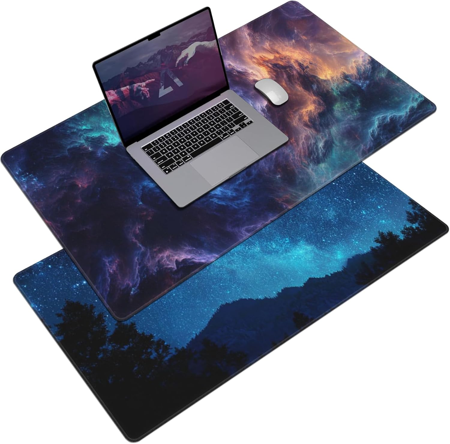 AQQA Gaming Mouse Pad, Large Dual-Sided Mousepad, Keyboard Mouse Mat, Desk Pad with Stitched Edges for Office Home and Game, 31.5x15.7inch, Dazzling Galaxy