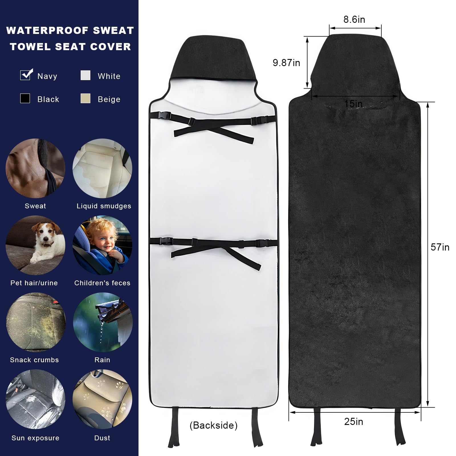 Wasserdichter Autositzbezug, Premium-Frottee-Schweißtuch, Vordersitzschutz, waschbar, rutschfest, Auto-Schalensitzbezüge, ideal für Post, Fitnessstudio, Workout, Laufen, Schwimmen (schwarz)