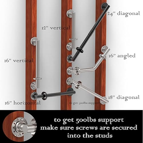 Miniatura 9 de AquaChase Barra de agarre compatible con ADA, soporte de peso de 500 libras para seguridad en el baño (12 pulgadas, negro mate)