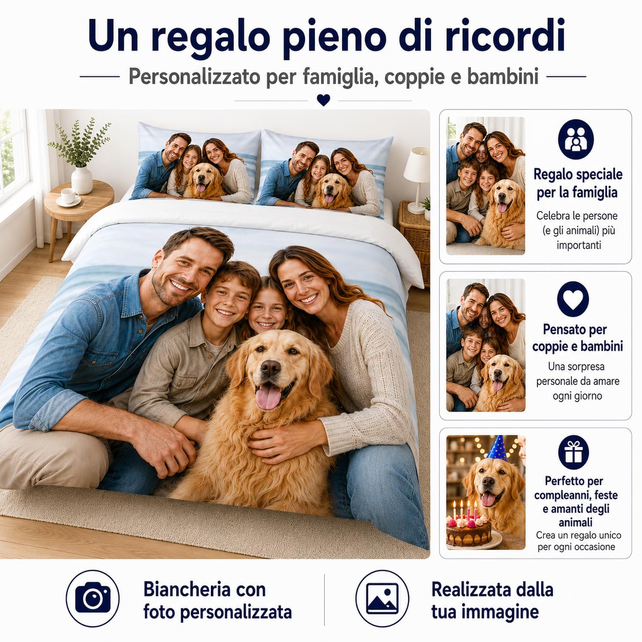 Copripiumino Personalizzato con Foto, Logo, Copripiumino in Microfibra con Cerniera, Misure Singolo, Una Piazza e Mezza e Matrimoniale