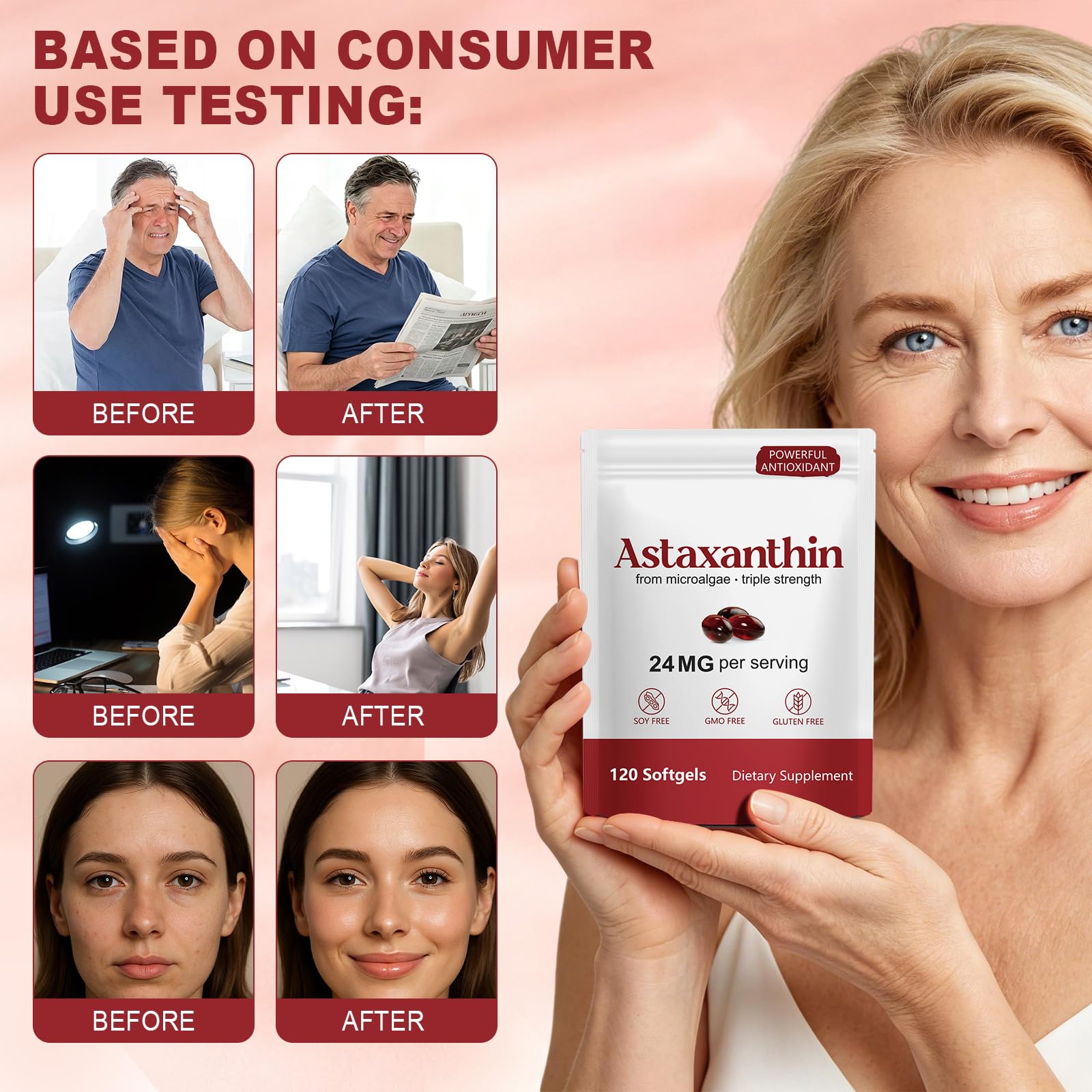 Astaxanthin Softgels 24mg 2 Pack – Natural Antioxidant Supplement for Eye, Joint, Skin Health, Antioxidant Supplement for Daily Wellness – Gluten Free Capsules – Easy to Swallow — Amazon image 6