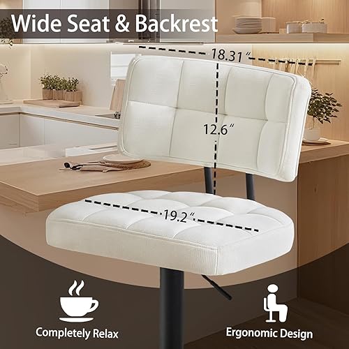 Miniatura 2 de Juego de 2 taburetes de bar giratorios de altura ajustable, taburetes de barra de tela de lino sin brazos con reposapiés para cocina, hogar, bar,