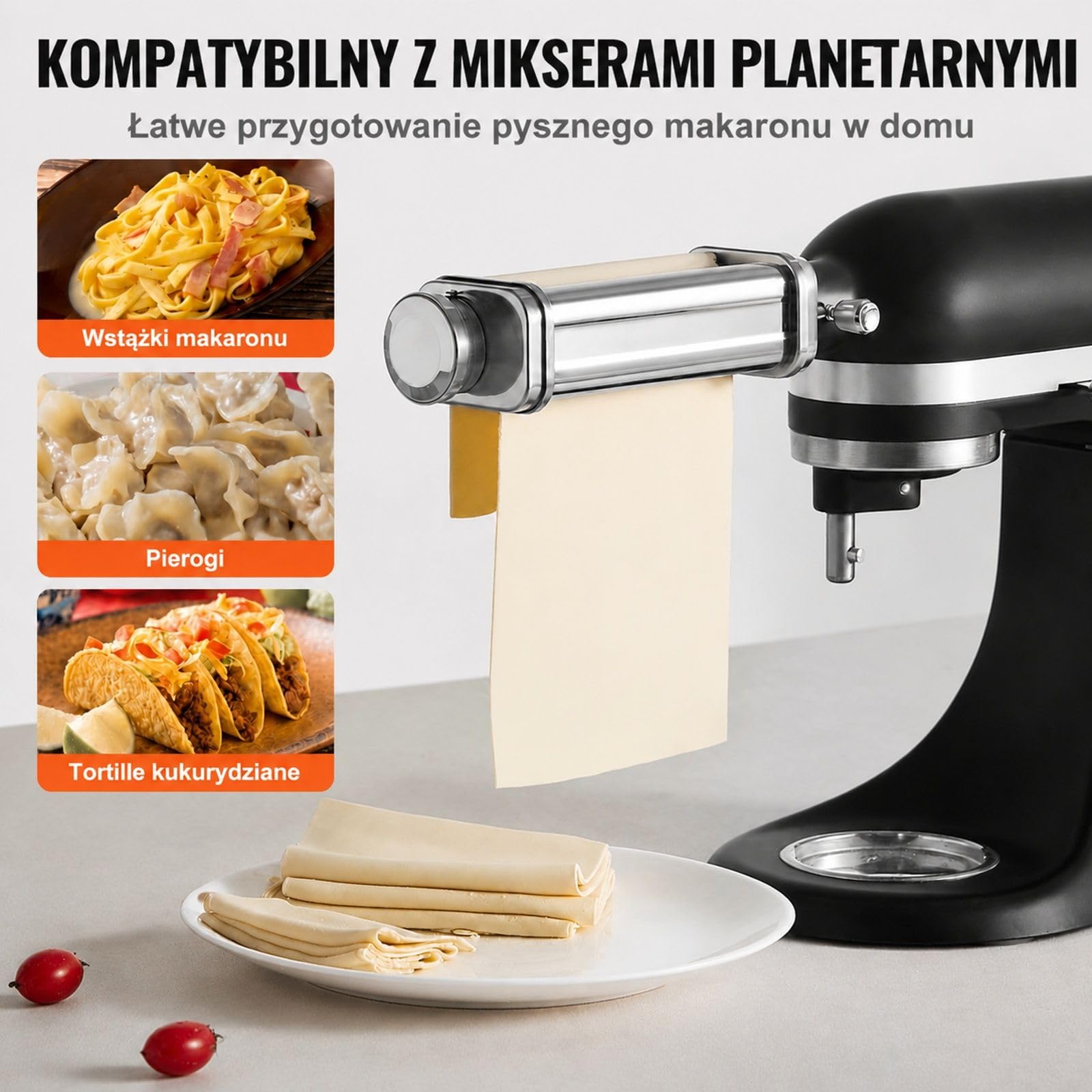 Ręczna maszynka do makaronu ze stali nierdzewnej, wałkownica z 8-stopniową regulacją grubości do spaghetti, lasagne i tagliatelle, intuicyjna obsługa i łatwe czyszczenie