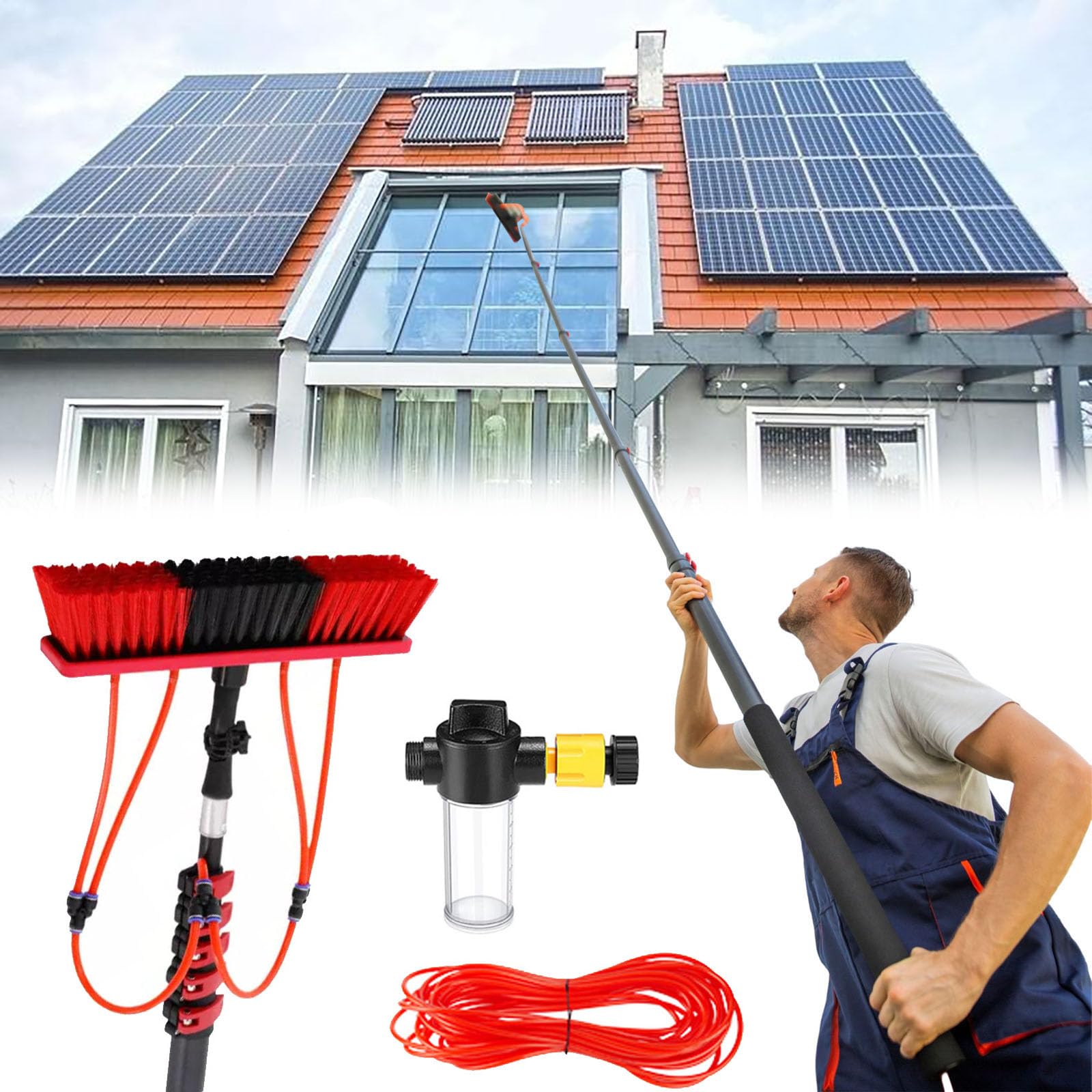 3.6-10.8 m Telescopic Cleaning Brush, Telescopic Hydrocleaner, Water Powered, Soap Dispenser, Cleaning Solar Panels, Window Cleaning Kit, Washing Trucks, Bus, Cars (55cm