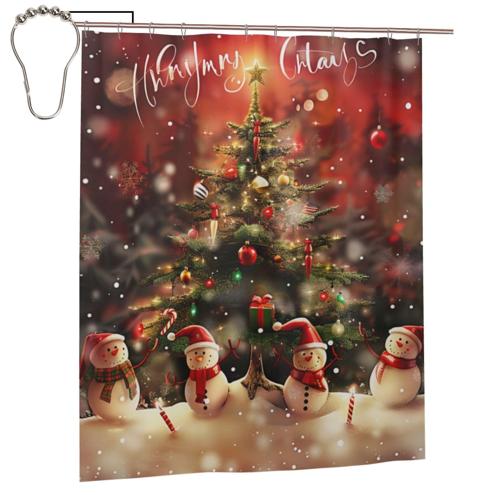 BWWHCCTI Merry Christmas Printed Shower Curtain With 12 Iron Hooks Opaque Quick Drying Waterproof Shower Curtains Sets For Bathroom 152x183 Cm