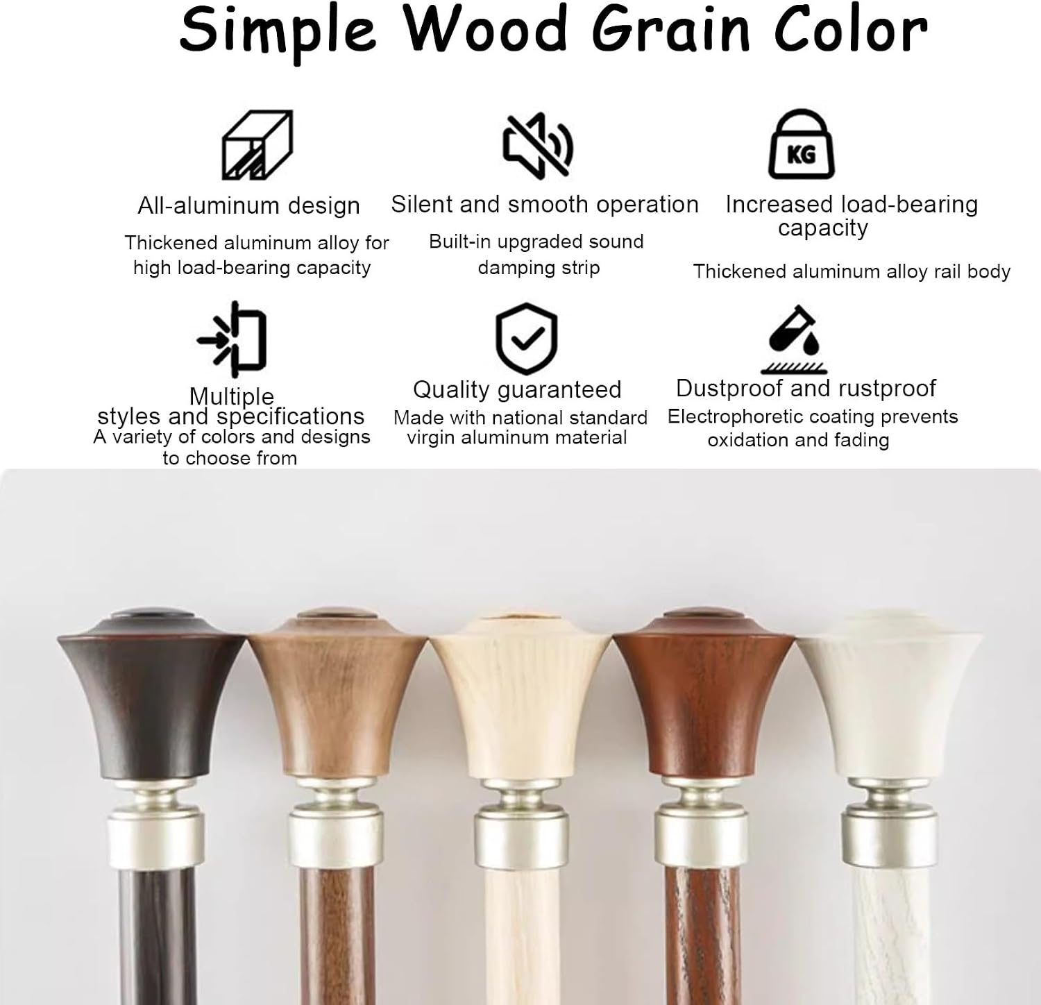 Heavy Duty Curtain Rods For Windows 59 To 114 In(4.9-9.5ft) Wall Mounted Curtain Rail With Imitation Wood Grain Pattern Finials For Curtains, Drapes And Room Dividers/.(Beige,100cm(3.3ft))