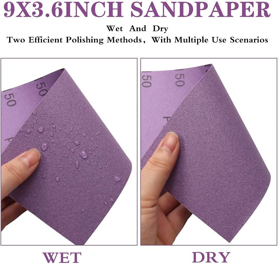 Sandpaper 220 Grit,Wet Dry Sanding Sheets,High Performance Ceramic Abrasive Sand Paper for Wood Furniture Finishing,Metal Grinding,Automotive Polishing,9 x 3.6 Inch,Purple,25-Pack: Tools & Home Improvement