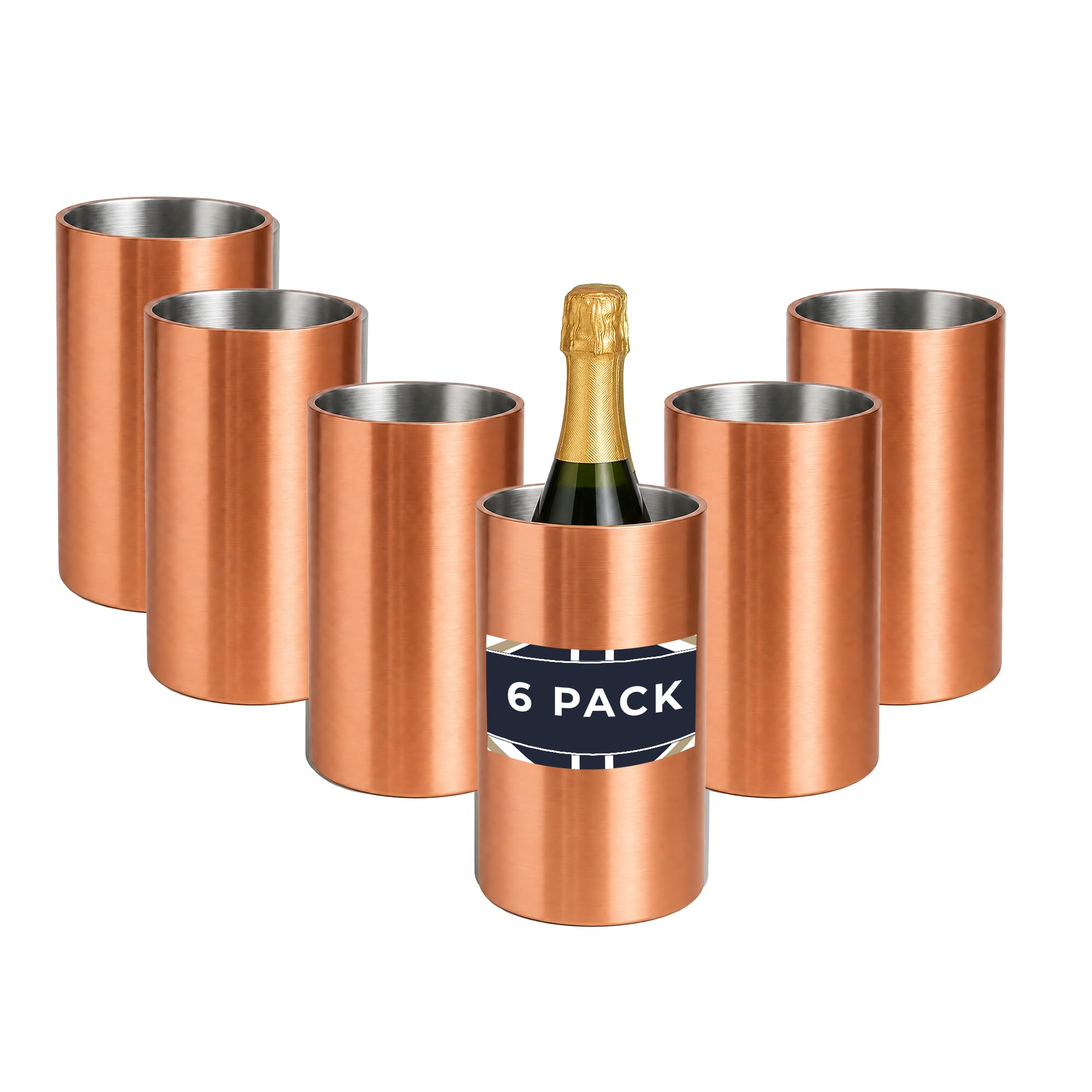 Chabrias Ltd 6 Pack Copper Insulated Double Wall Stainless Steel Wine & Champagne Ice Bucket Cooler - Perfect Wine Cooler for Bottles & Champagne Chiller, Essential Drinks Bucket for Any Occasion