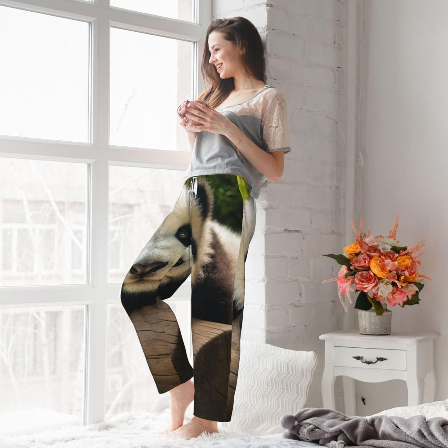 Women'S Cute-Animal-Panda Fleece Pajama Pants, Cozy Flannel Lounge Bottoms For Women