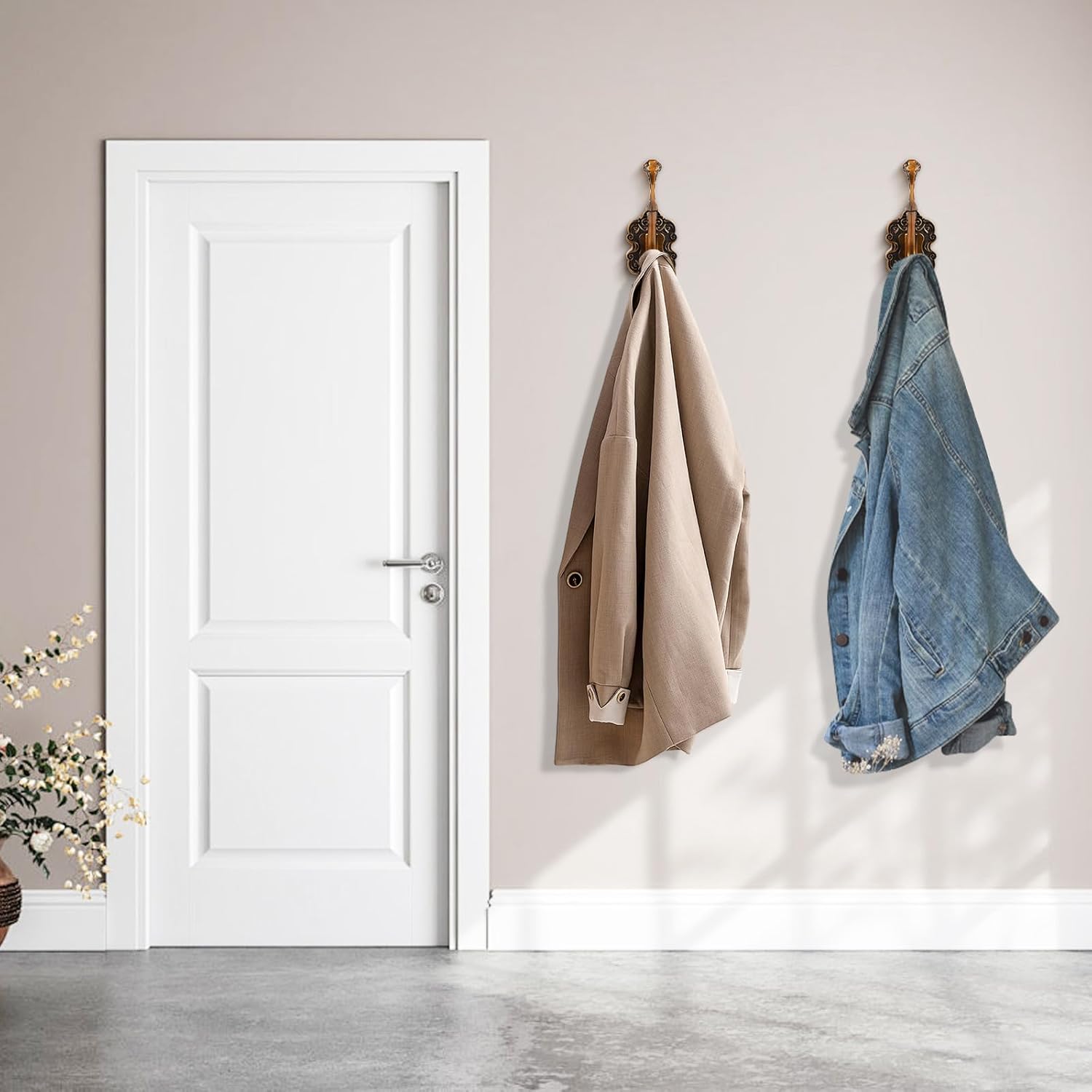 Vintage Wall Hooks, Unique Heavy Duty Wall Hooks for Hanging Towel Key Purse Hat Robe Clothes Decorative Hook for Bathroom Shower Closet Entryway Antique Brass 4 Pack