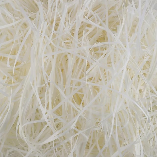 200g White Shredded Tissue Paper, Raffia Gift Filler Paper Shreds Grass Craft Raffia Ribbon for Easter Gift Boxes Basket Hamper Packing Decoration Filling
