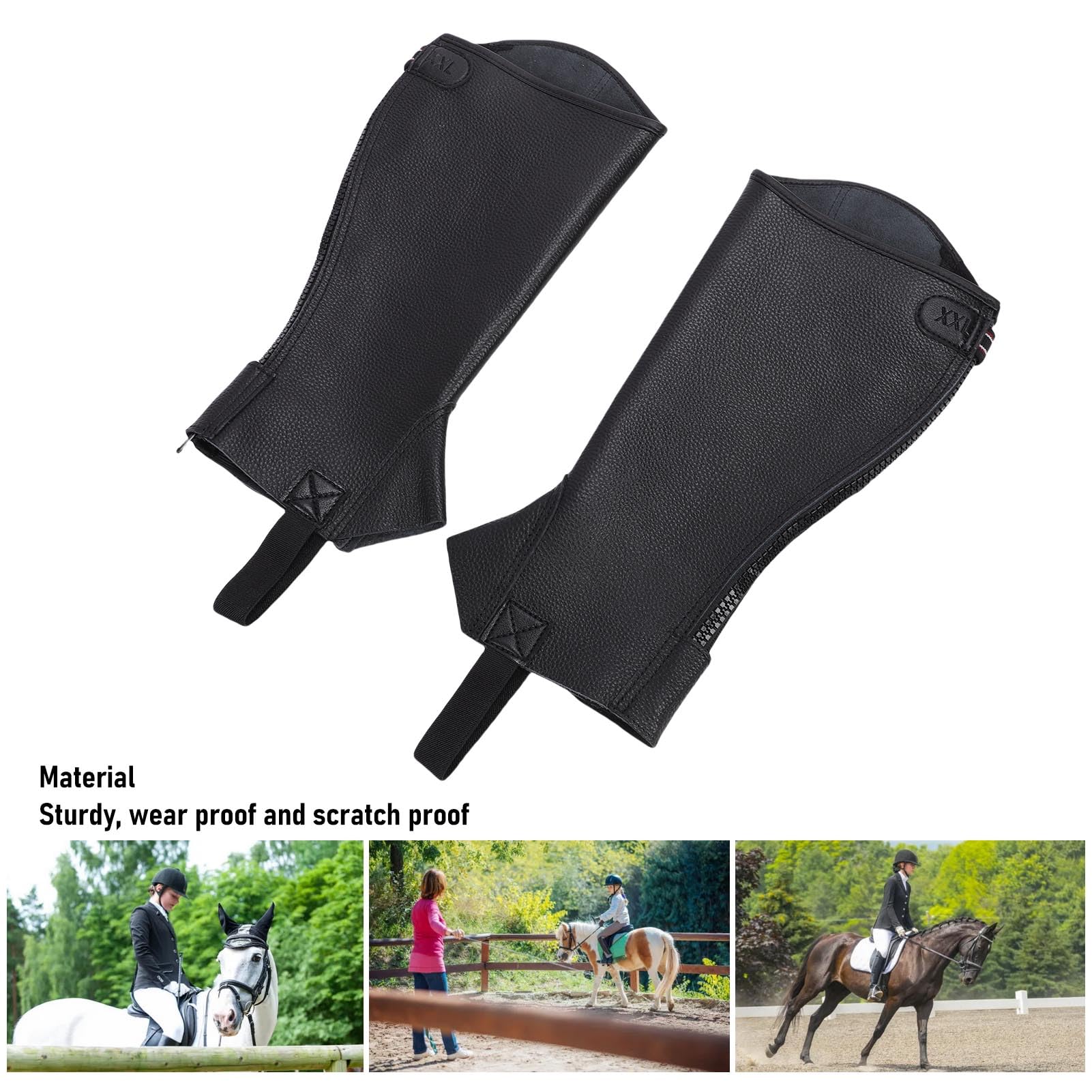 Mezzi Stivali in Pelle di Mucca per Cavalieri Adulti, 16.5in | Protezioni per polpacci con cerniera per vestibilità per la guida equestre, circonferenza del polpaccio da 15,6 pollici