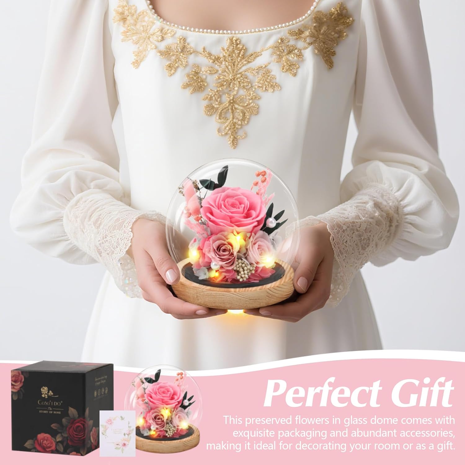 Preserved Roses Flowers for Delivery, Vanlentines Day Gifts for Her, Pink Forever Flores in Glass Dome for Women Mom Wife Girlfriend, Anniversary Birthday Rose Gift for Mothers Day Christmas - Image 2