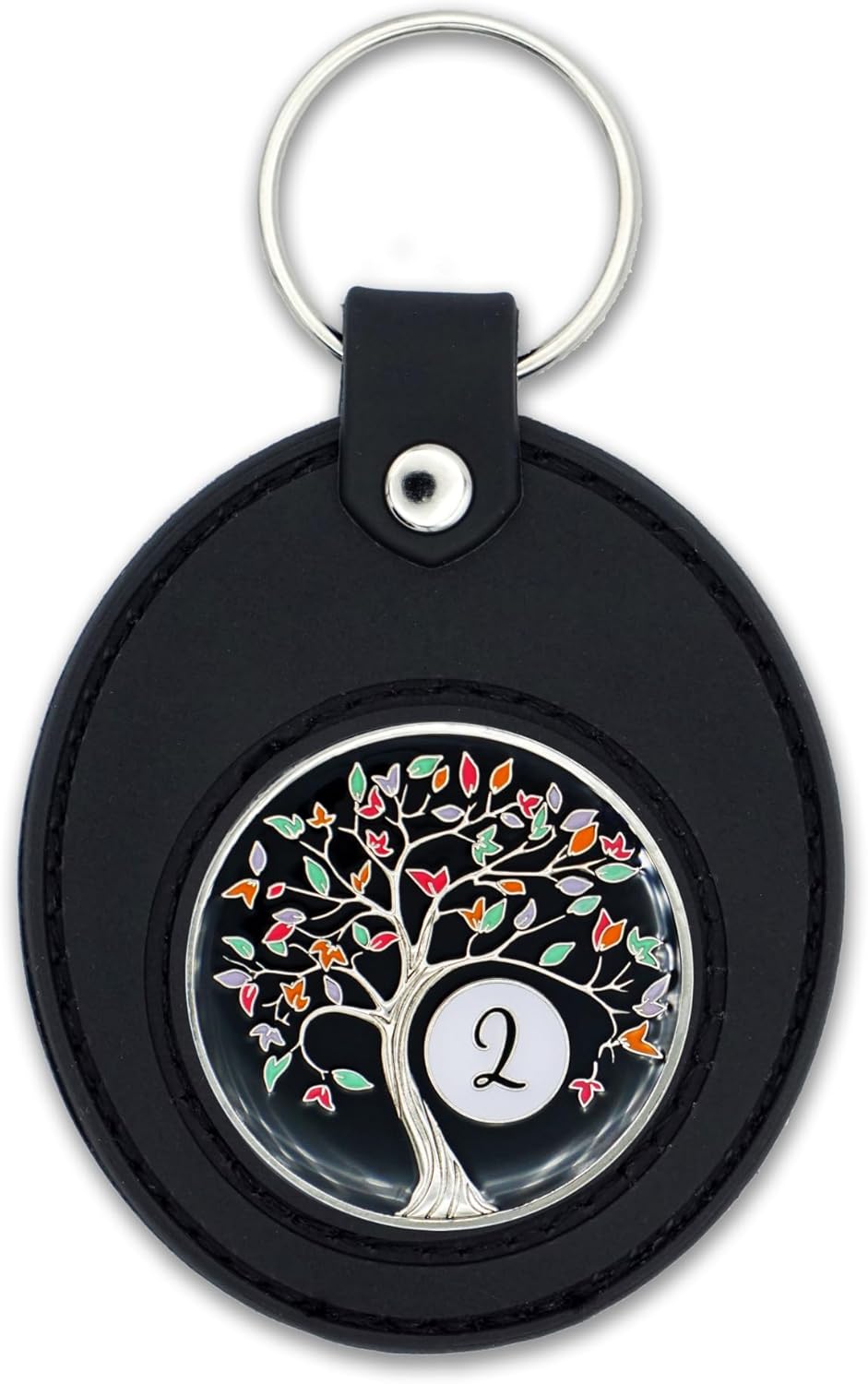The Token Shop 2 Year Tree of Life Sobriety Chip with Black AA Coin Holder Keychain Set