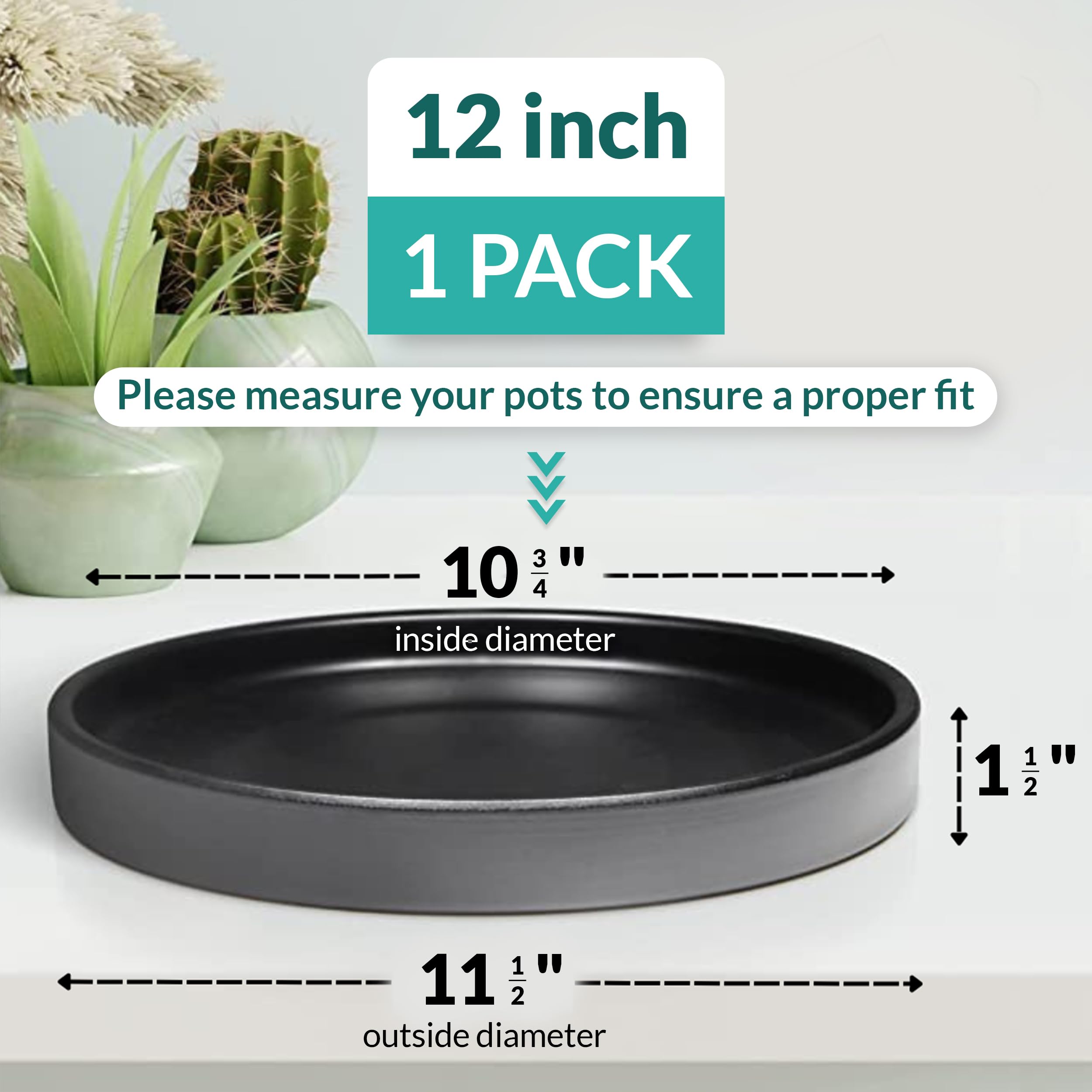 Willowy 30,5 cm schwarze Keramik-Topfuntersetzer – Abtropfschale für 22,9 cm, 25,4 cm, 27,9 cm Pflanzgefäße und weitere Größen